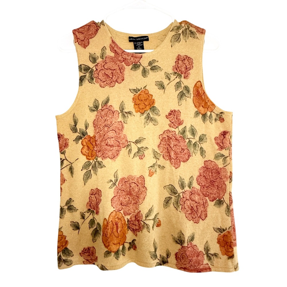 Vintage Sarah Spencer Sweater Shell M Lambswool Angora Floral Roses Cottagecore